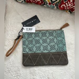 Teal and Brown Wristlet Clutch